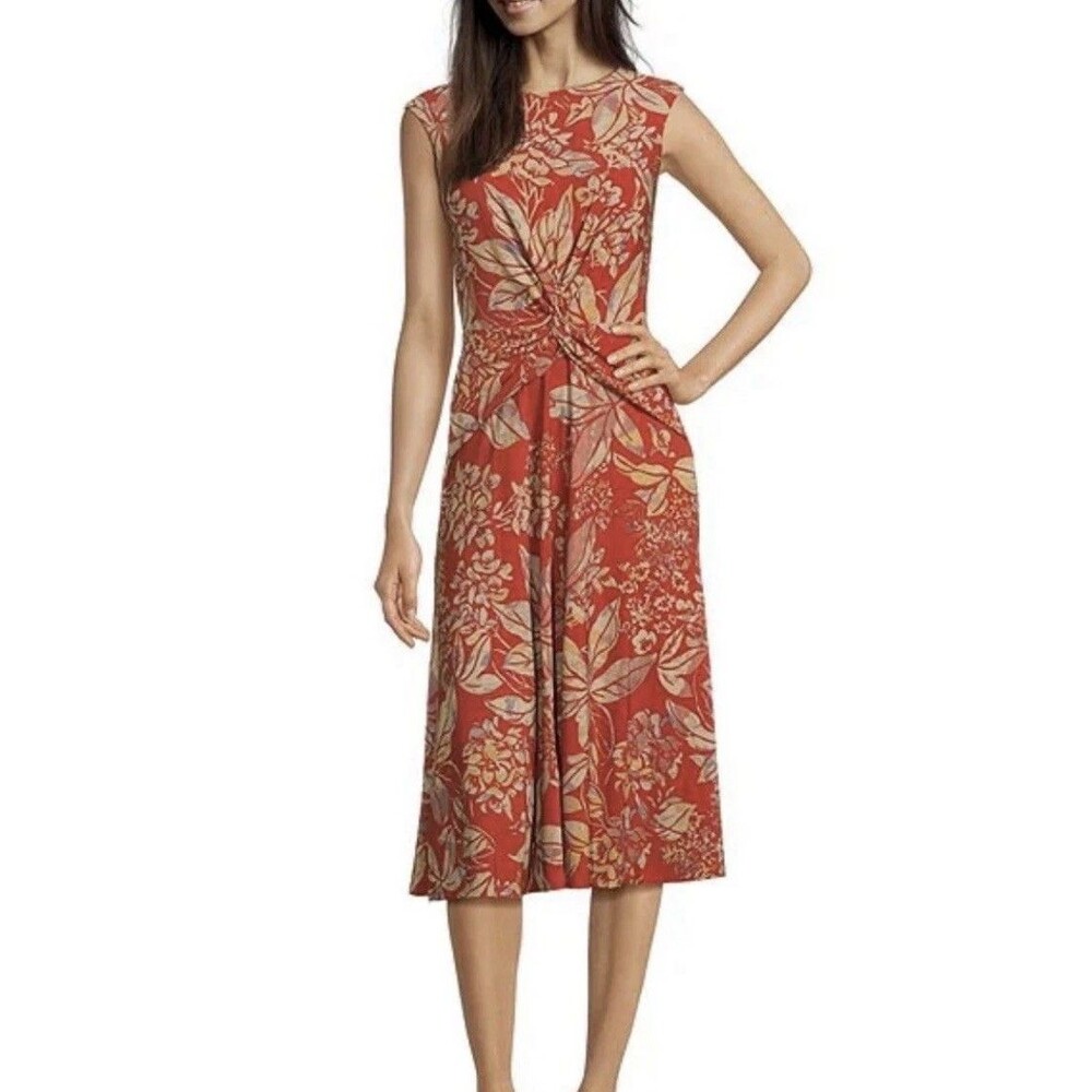 New NWT $145 RALPH LAUREN LRL Size 8 P Tessanne Floral Midi Dress Stretch Twist